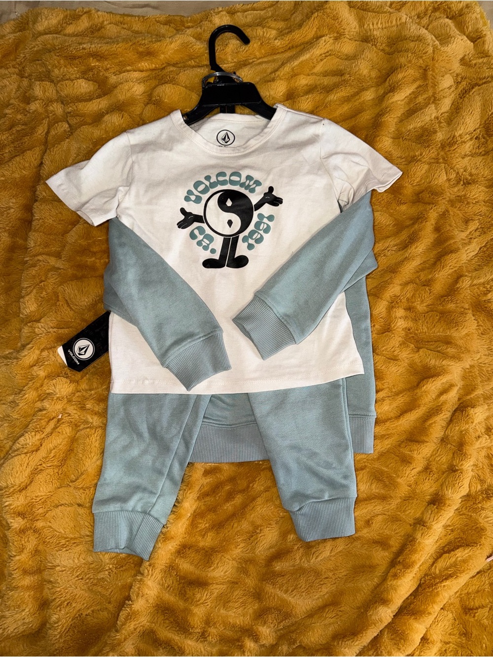 Volcom Kids White and Light Blue three Piece Matching Set